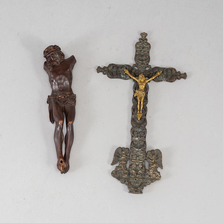 Two 19th century wood and bronze crucifix.