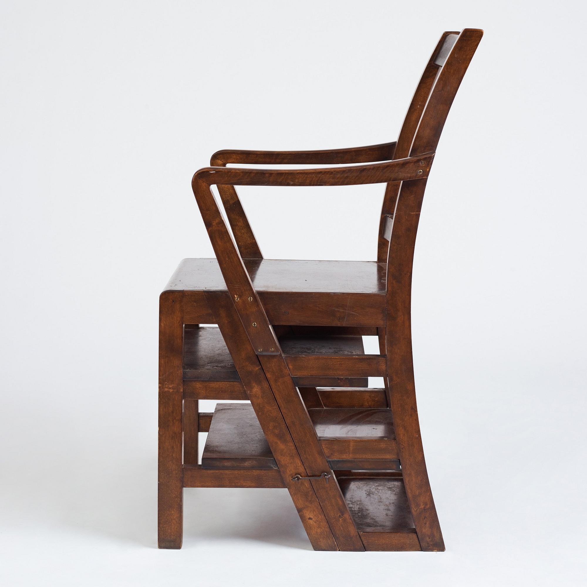 Axel Einar Hjorth, a stained birch library chair/-ladder, Nordiska Kompaniet, 1929, made to the crown prince Gustaf Adolf.