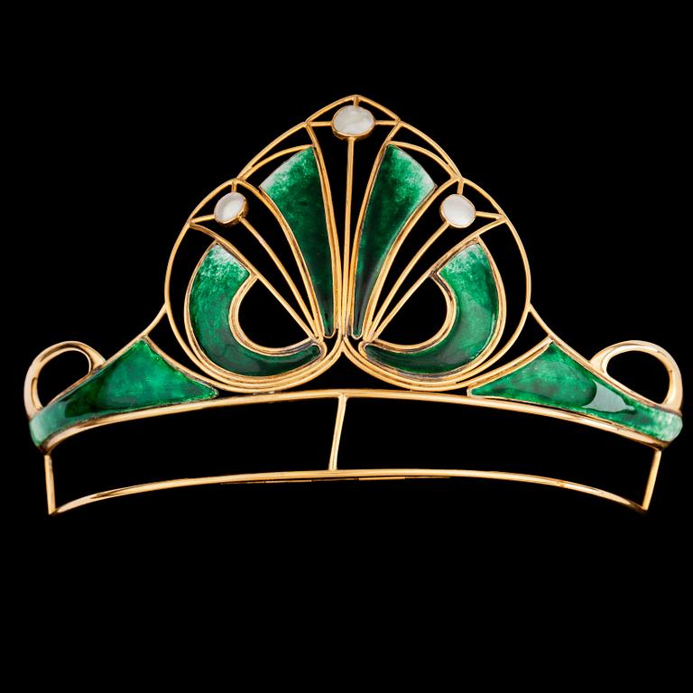A green enamel Art Nouveau tiara.
