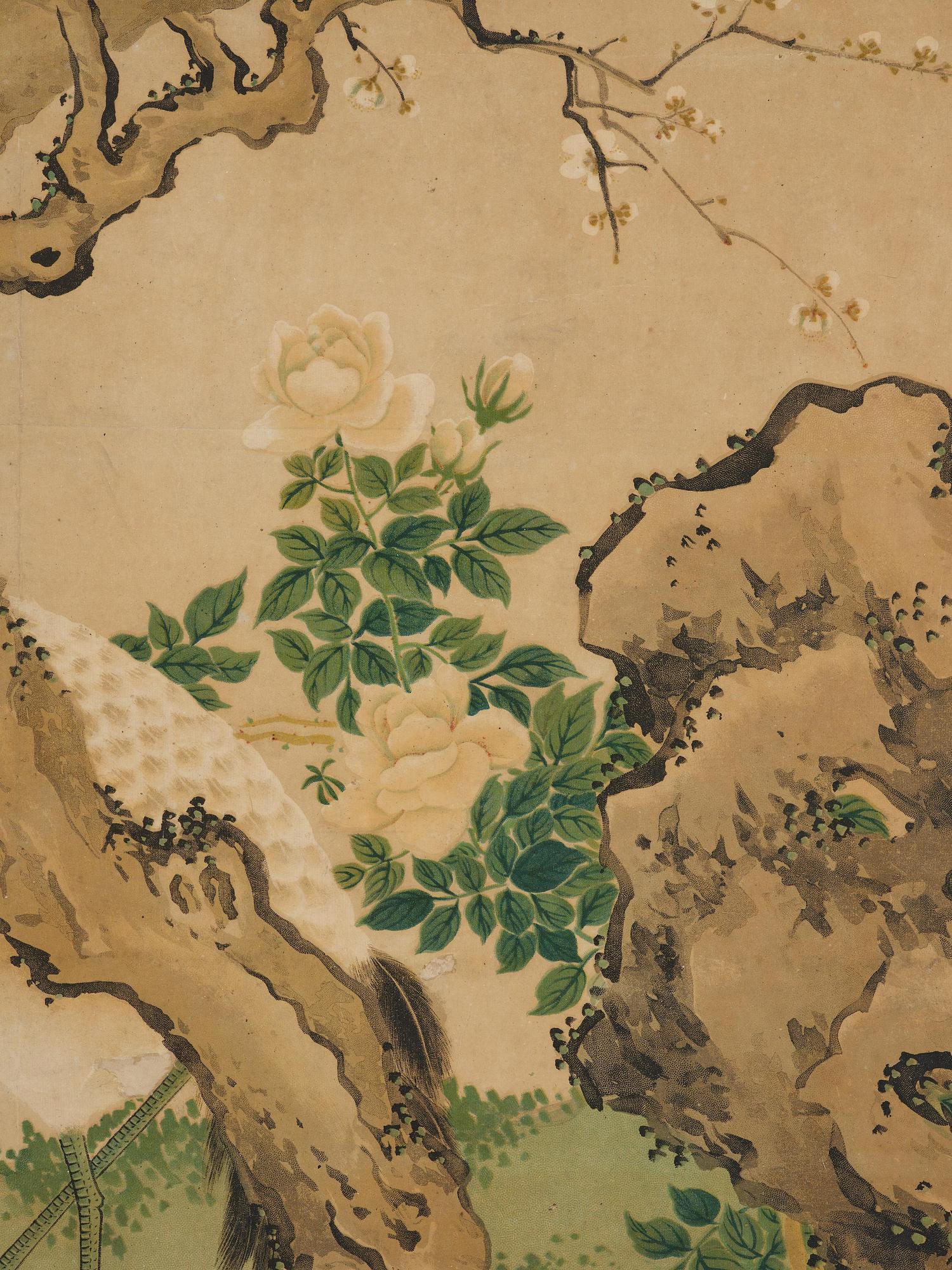 Shen Quan, after, 'Crane, magpies and a blossoming cherry tree'.
