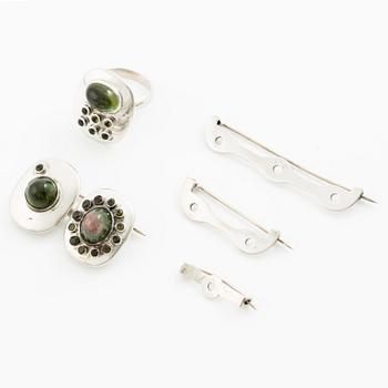 H Strömdahl, a parure, silver with tourmalines and other green stones, Stockholm 1961 and 1963.