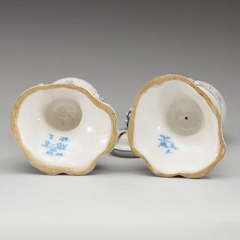 A pair of Swedish Marieberg faience vases with covers, 18th Century.