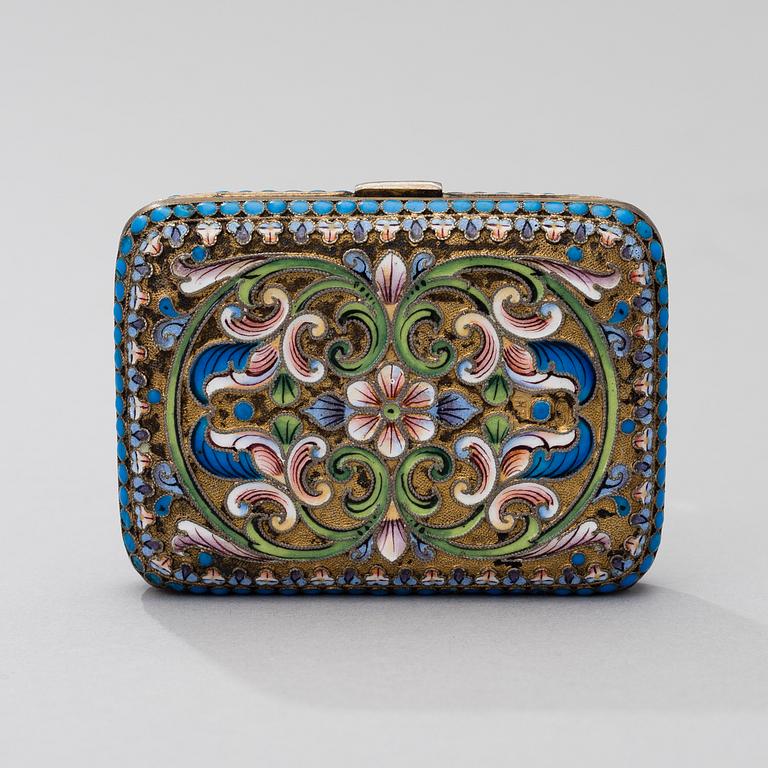 A SMALL BOX, silver and cloisonné enamel, Nikolai Zverev, Moscow ca 1900.