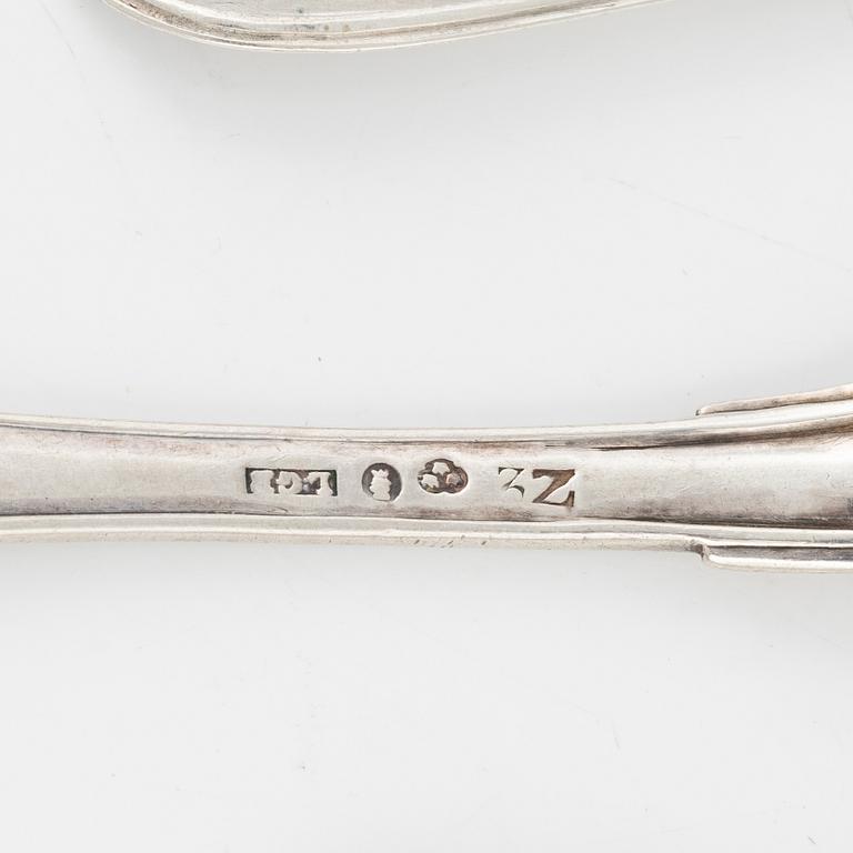 Bestick, 24 st, silver, olika modeller, bl.a. Emanuel Forssman, Växjö, 1855.