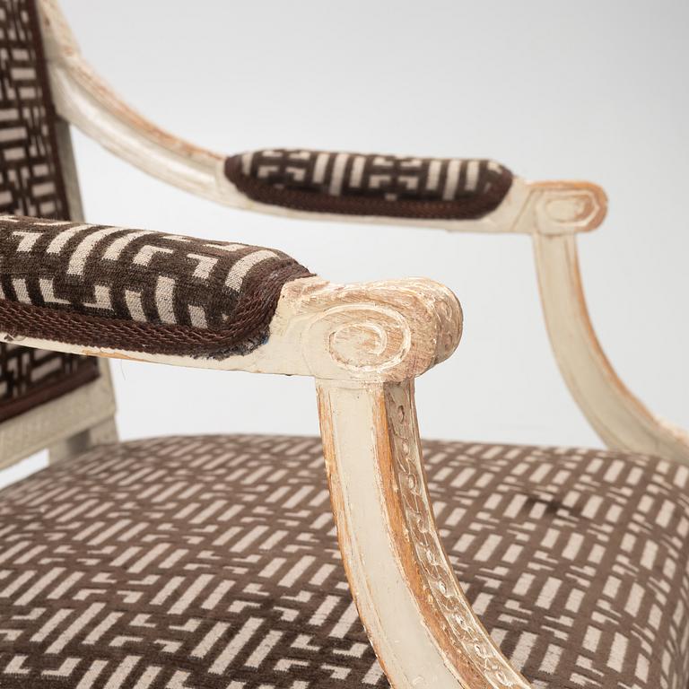 A Gustavian open armchair, Stockholm, late 18th century.