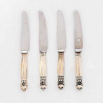 Georg Jensen, reseknivar, 4 st, silver, modell Konge/Acorn, Georg Jensen, Danmark.