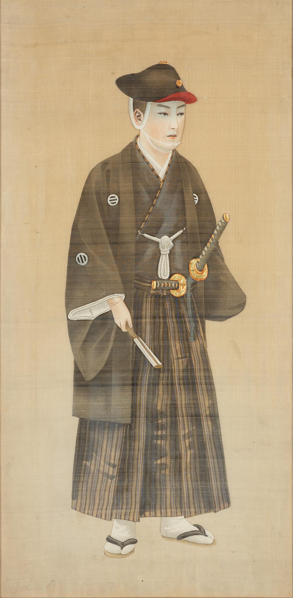 A pair of Japanese silk paintings, unknown artist. Meiji period.