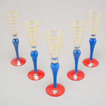 5 pcs of glasses "Clown" by Anne Nilsson, Orrefors, 1980's.