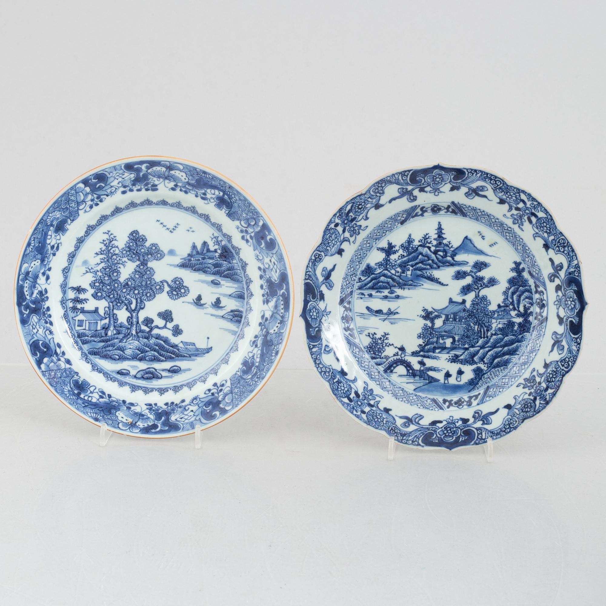 Tallrikar, 6 st, kompaniporslin, Kina, Qianlong (1736-95).