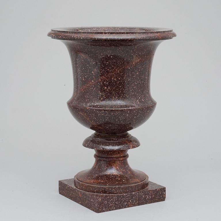A Swedish Empire 19th century porphyry urn.