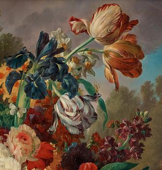 Gerrit Johan van Leeuwen, Still life with an urn with flowers, a birdsnest and insects.