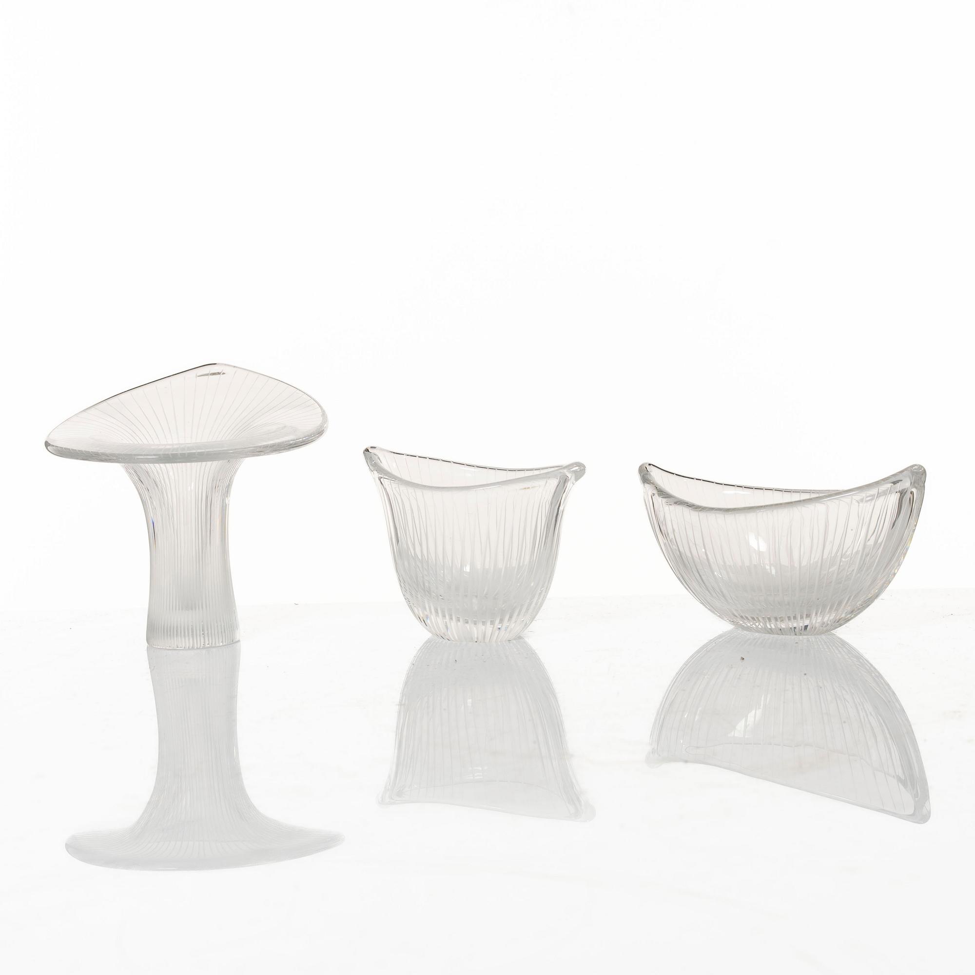 Tapio Wirkkala, "Chanterelle", vase and bowls, 3 pcs, Iittala.