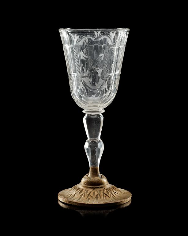 A German cut and engraved wine glass, 18th Century..