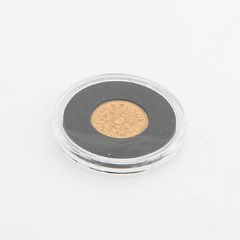 Gold coin Sweden, Oscar II 5 kr, 1894.