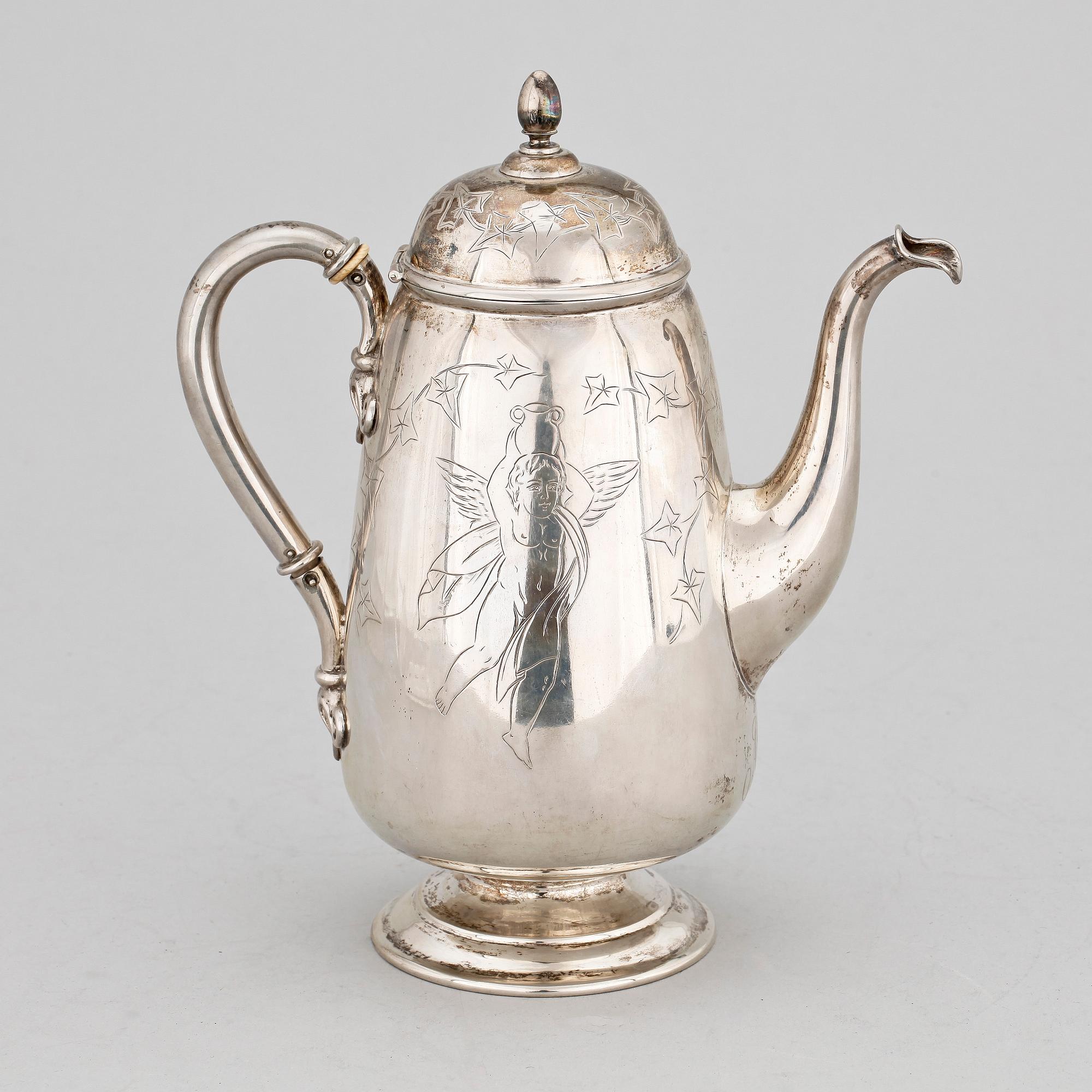 KAFFEKANNA och GRÄDDKANNA, silver, Clement, Danmark.
