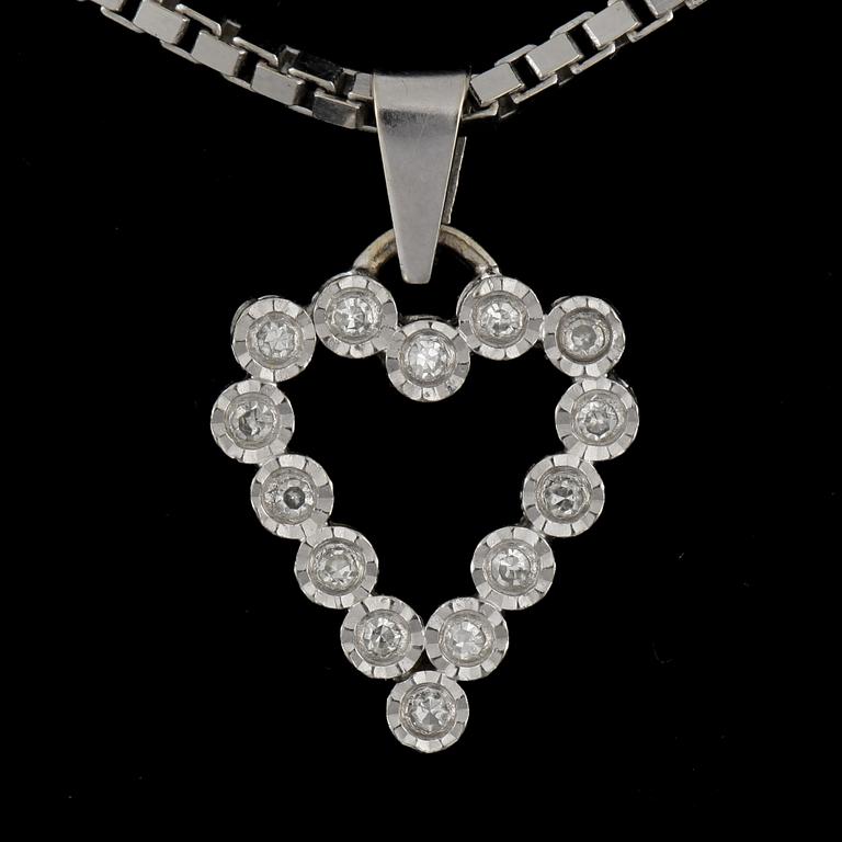 HÄNGE samt KEDJA, 18k vitguld med 15 briljantslipade diamanter, tot ca 0,03 ct. Vikt ca 10,8 gram.