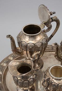 KAFFE/TESERVIS, 6 delar, silver, Mexico, 1900-tal, total vikt ca 5780 gram.