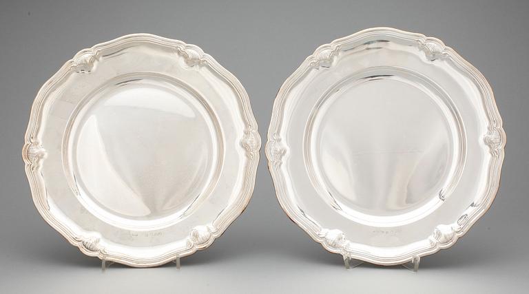 TALLRIKAR, 6 st, silver, GAB, Stockholm, 1938. Total vikt ca 2180 g.