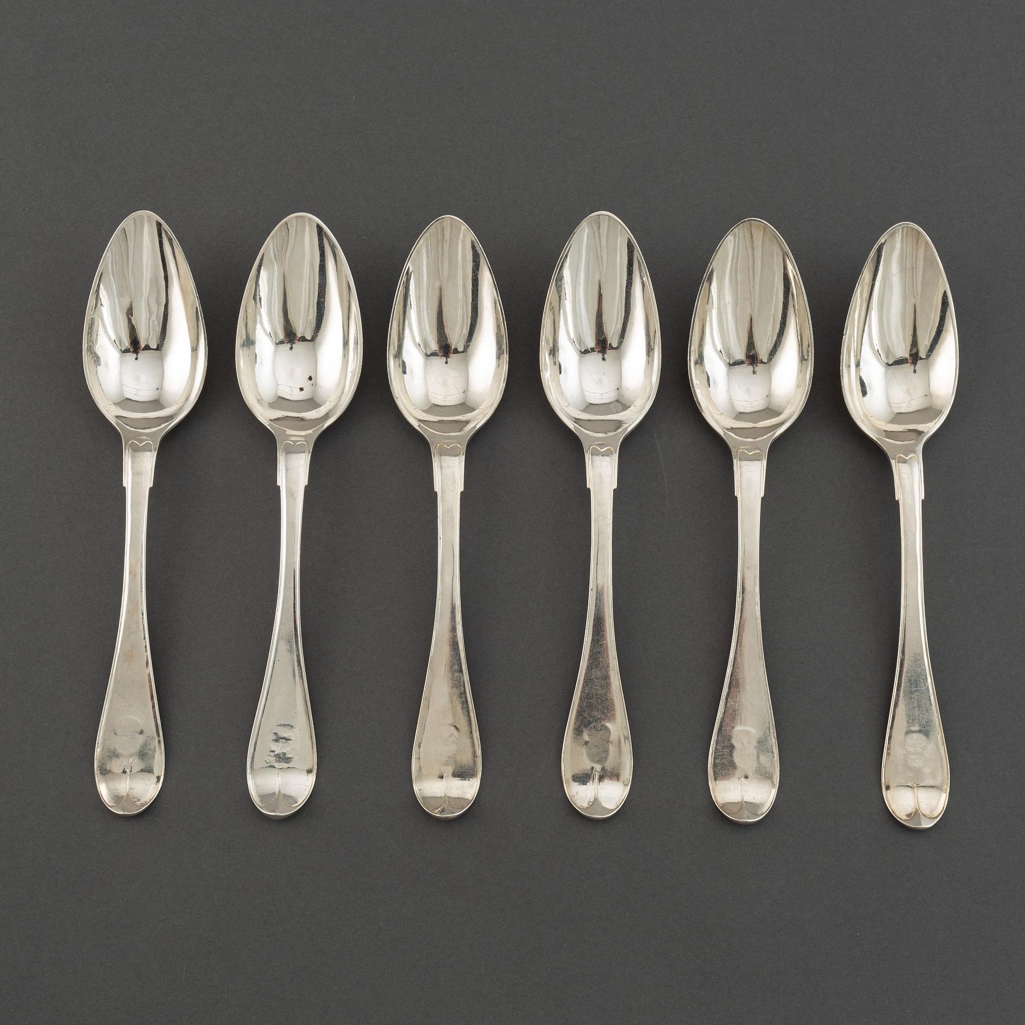 A set of six Swedish 19th century silver spoons, mark of Gustaf Otto Sjöberg, Falun 1810.