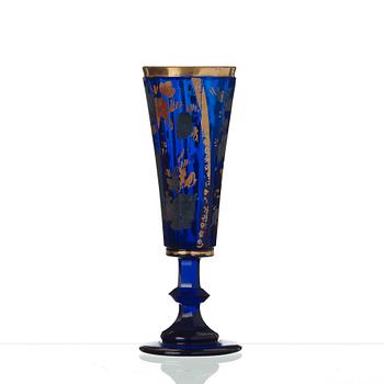 A Russian blue glass champagne flute, presumably imperial glass manufactory, St Petersburg, end of 18th Century.
