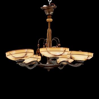 TAKLAMPA, 1940-tal, Meissen. En av skärmarna etikettmärkt.