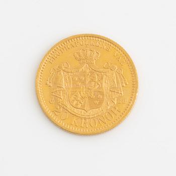 Oscar II, guldmynt, Sverige, 20 kr, 1899.