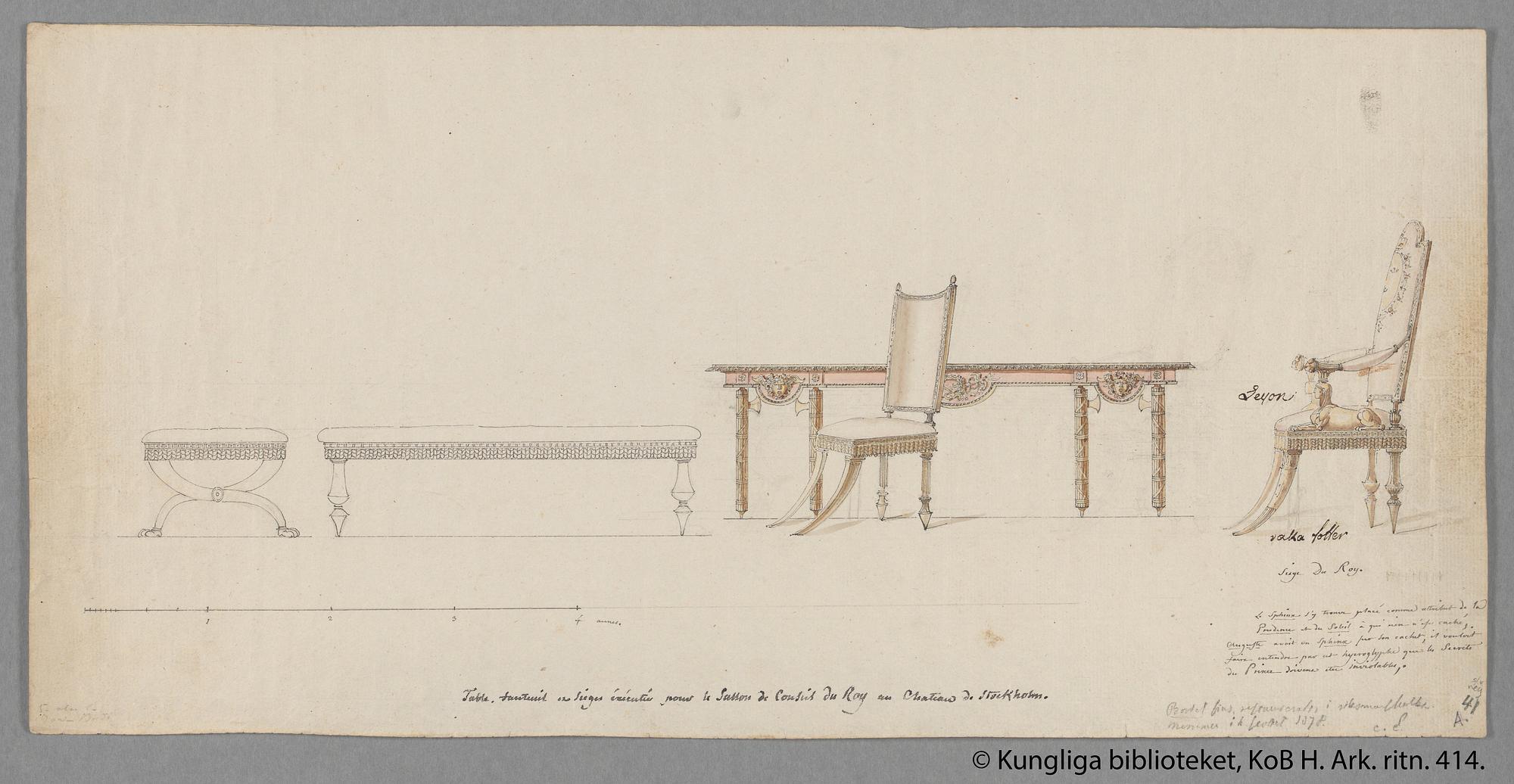 Kungliga taburetter, ett par, av Erik Öhrmark och Pehr Ljung efter ritning av Louis Masreliez, 1790-tal, Sengustavianska.