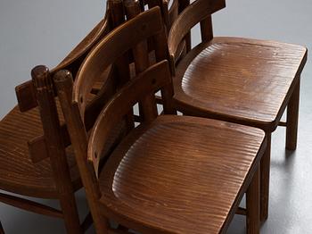 Axel Einar Hjorth, a set of 4 stained pine 'Sandhamn' chairs, Nordiska Kompaniet Sweden 1931-1932.