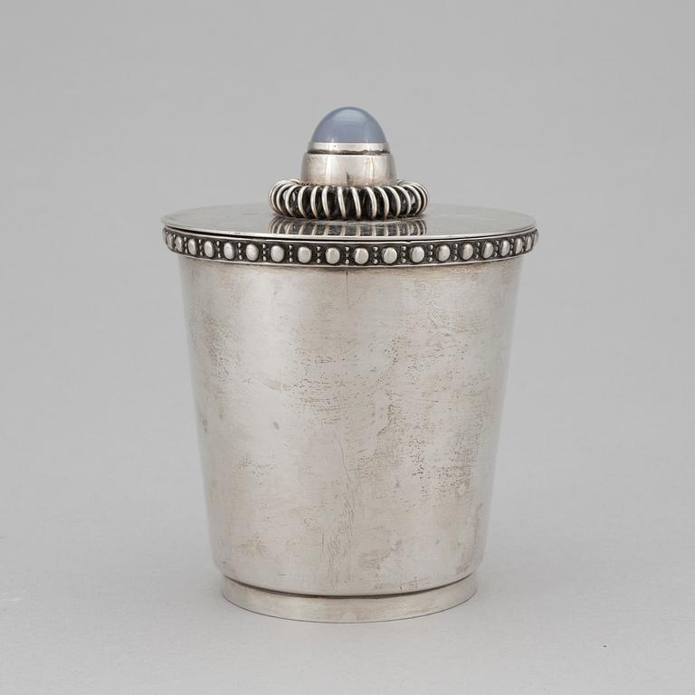 A lidded sterling silver jar by Chr Nygård & Son Linköping 1956. Total weight ca 470 gram.