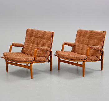 FÅTÖLJER, ett par, "Ingrid", Bruno Mathsson för Dux, 1900-talets slut.