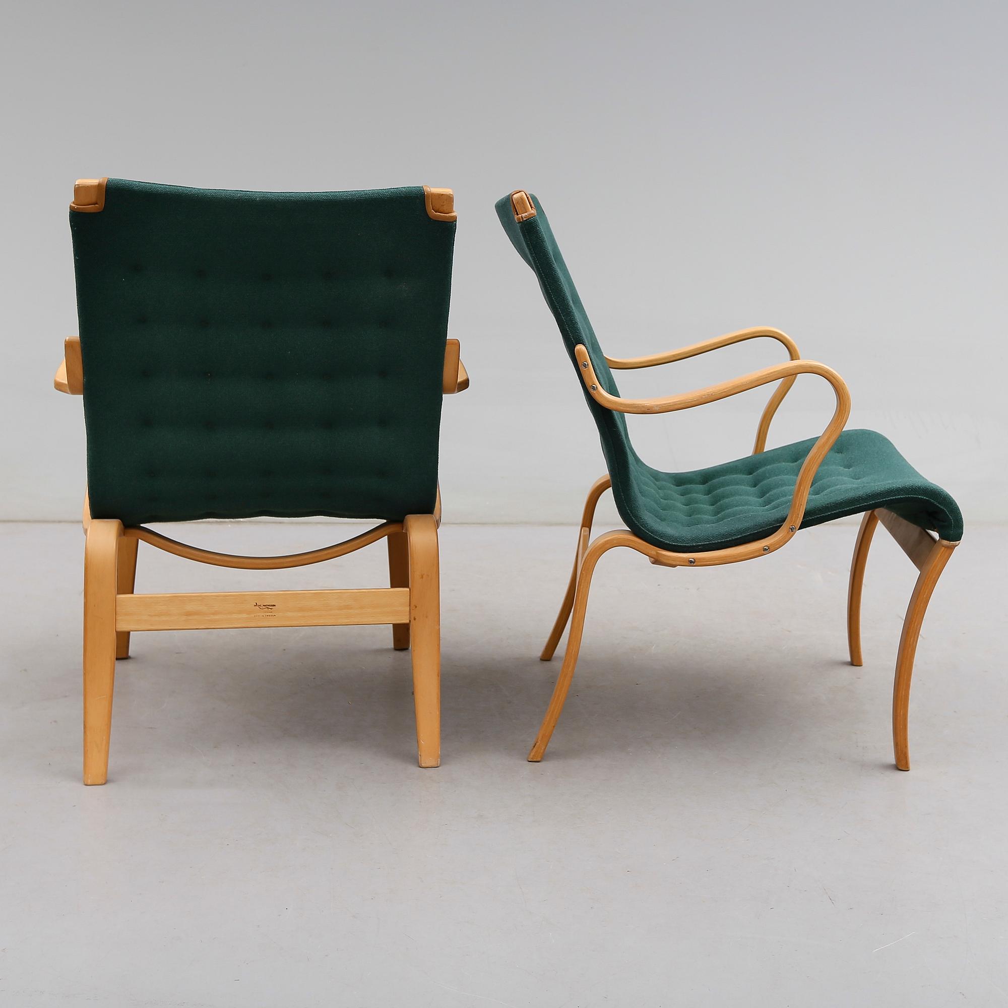 KARMSTOLAR, 1 par, "Mina", Bruno Mathsson, Mathsson International, 1900-talets andra hälft.