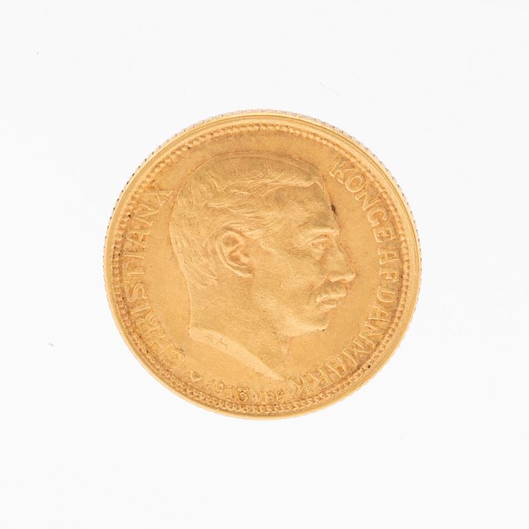 Gold coin 10kr Christian X, Denmark 1913.