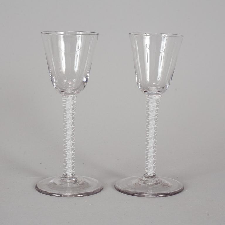 A pair of 18th century wine glasses.