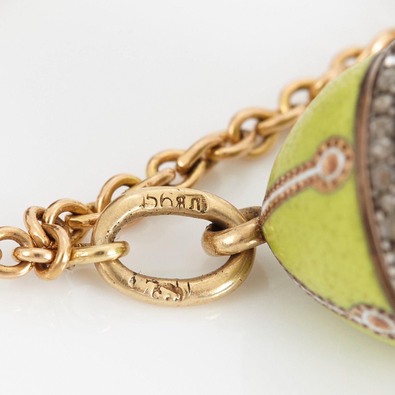 Fabergé, m fl, halskedja med 11 påskägg, guld, emalj, diamanter mm, olika verkmästare, varav 8 S:t Petersburg.