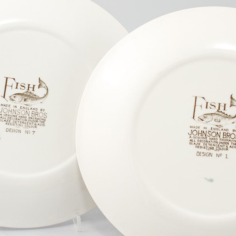 FISKTALLRIKAR, 12 st, flintgods, "Fish", Johnson & Bros, England, 1900-tal.