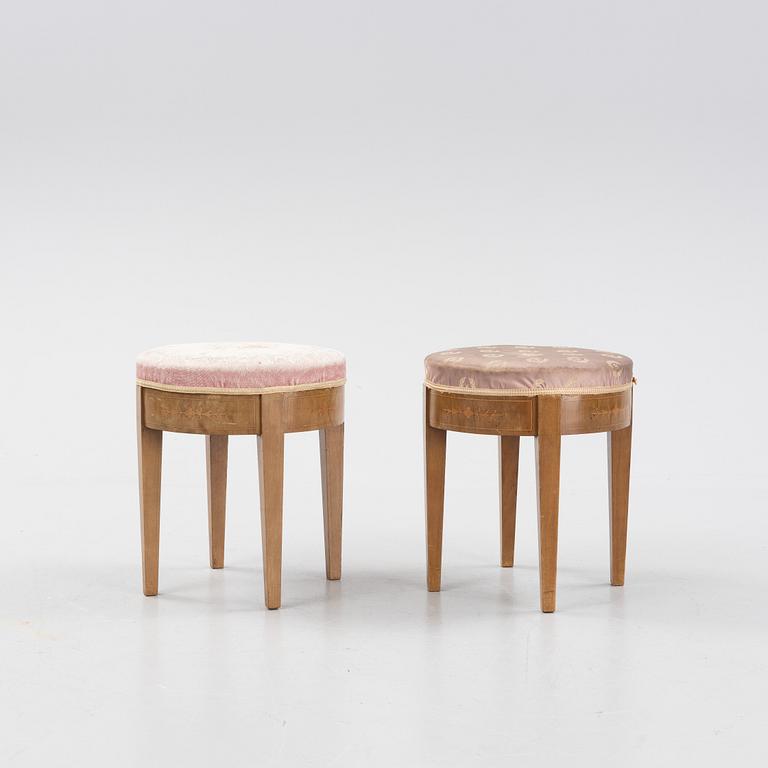 A pair of Karl-Johan style stools, around 1900.