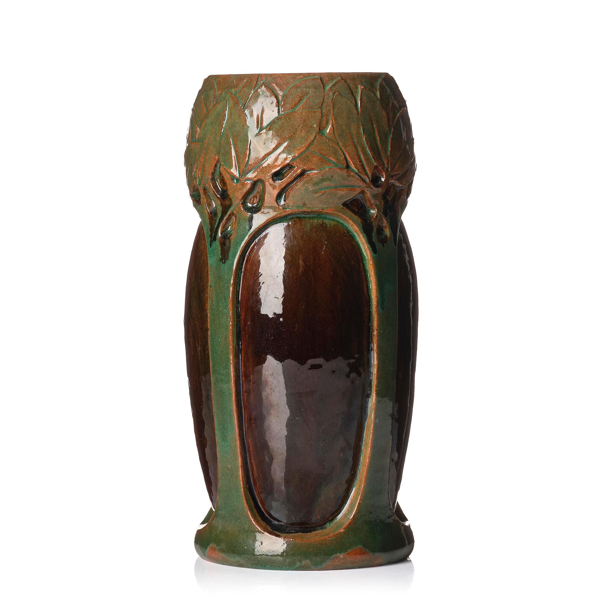 Hilma Persson-Hjelm, a glazed earthenware art nouveau vase, executed in her own studio, 1910. No 1173.