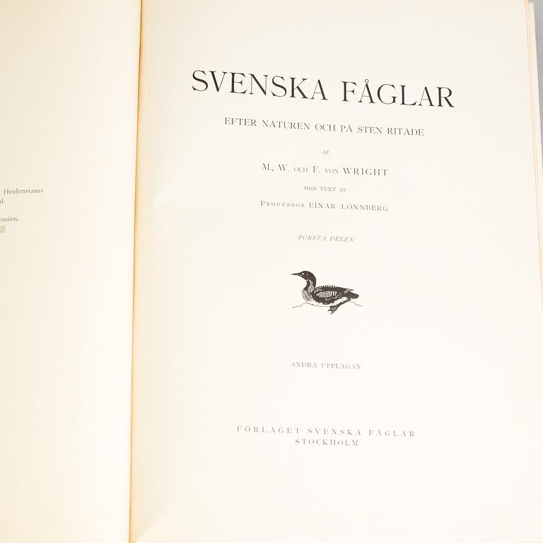 a set of three "Svenska fåglar" books by VON WRIGHT M, W & F, stockholm 1927-1929.