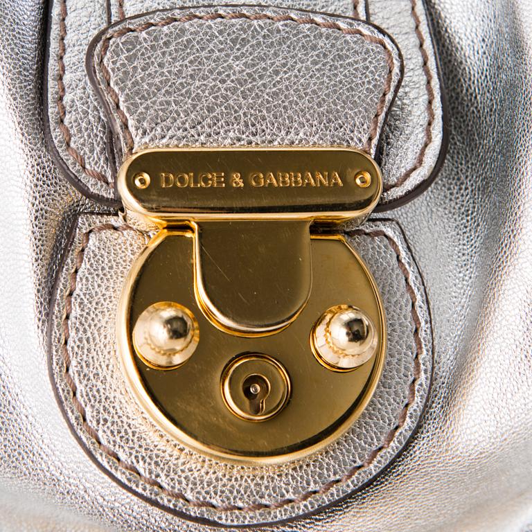 DOLCE & GABBANA Silver Leather Satchel Bag.