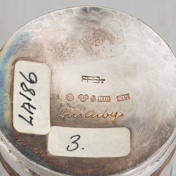 Three sterling silver miniature beakers/vases, marks of Lars Arby, Gothenburg, Sweden 1977-1982.
