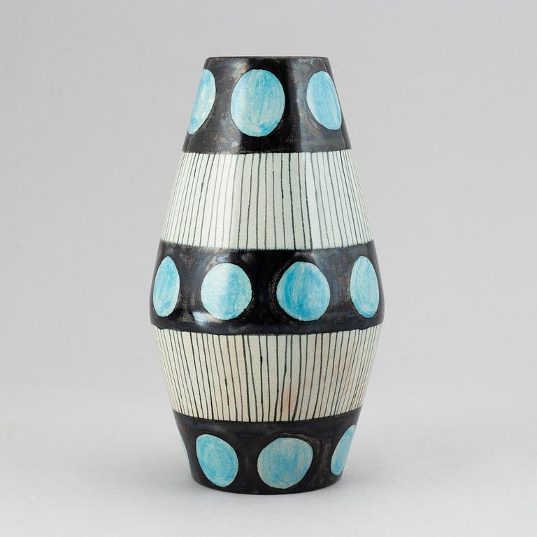Carl-Harry Stålhane, vase, "Torro faience", decor by Aune Laukkanen, Rörstrand ca 1951.