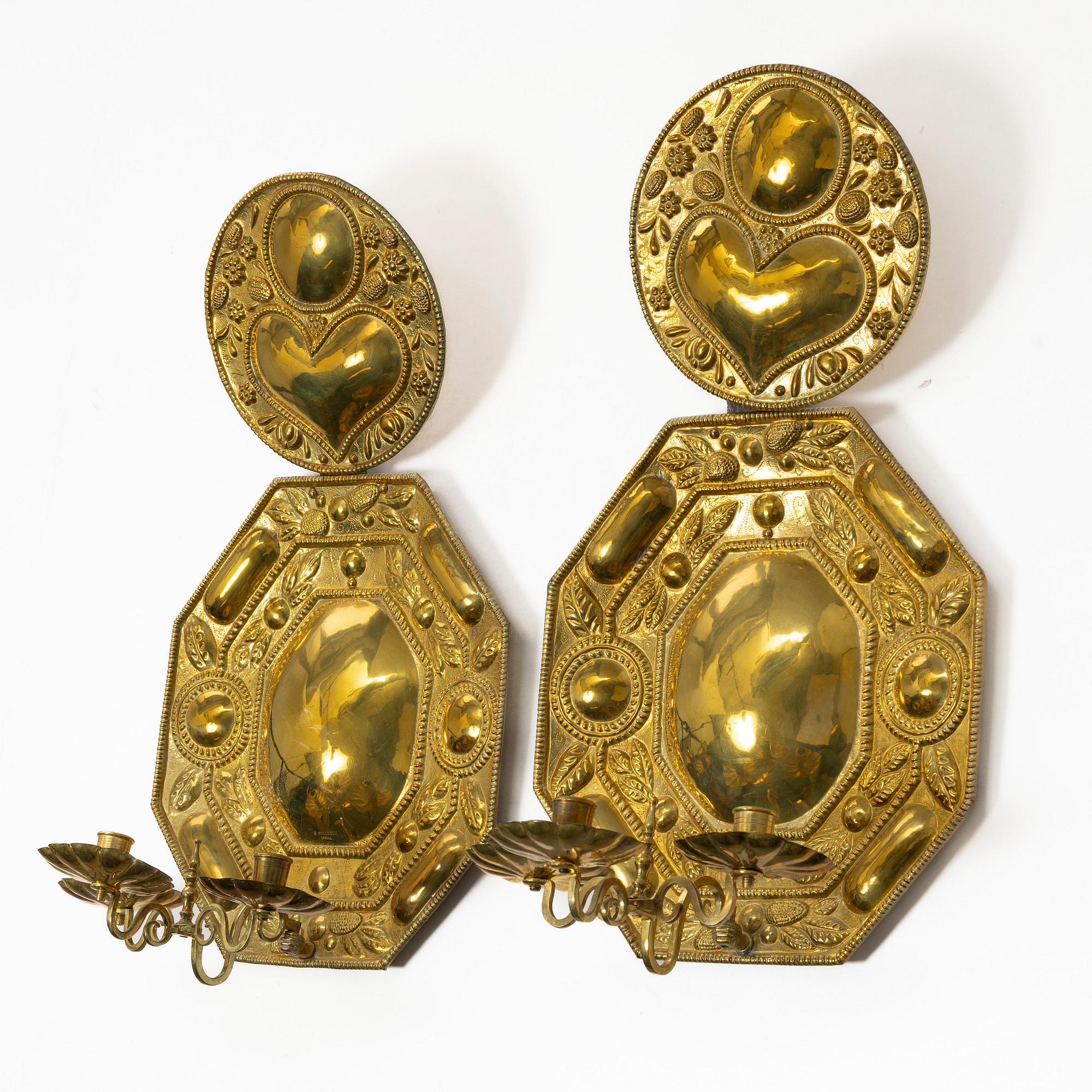 A pair of Baroque style sconces, C.Gullholm, Uppsala, Sweden, first half of the 20th century.