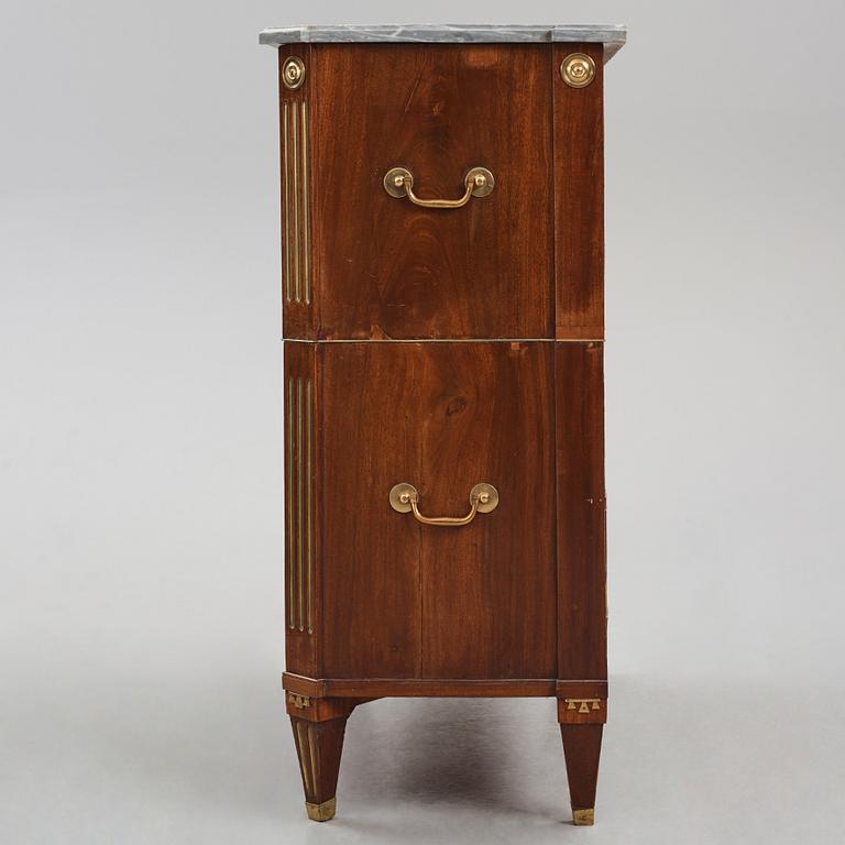 A late Gustavian mahogany and bleu turquin secretaire, Stockholm, late 18th century.