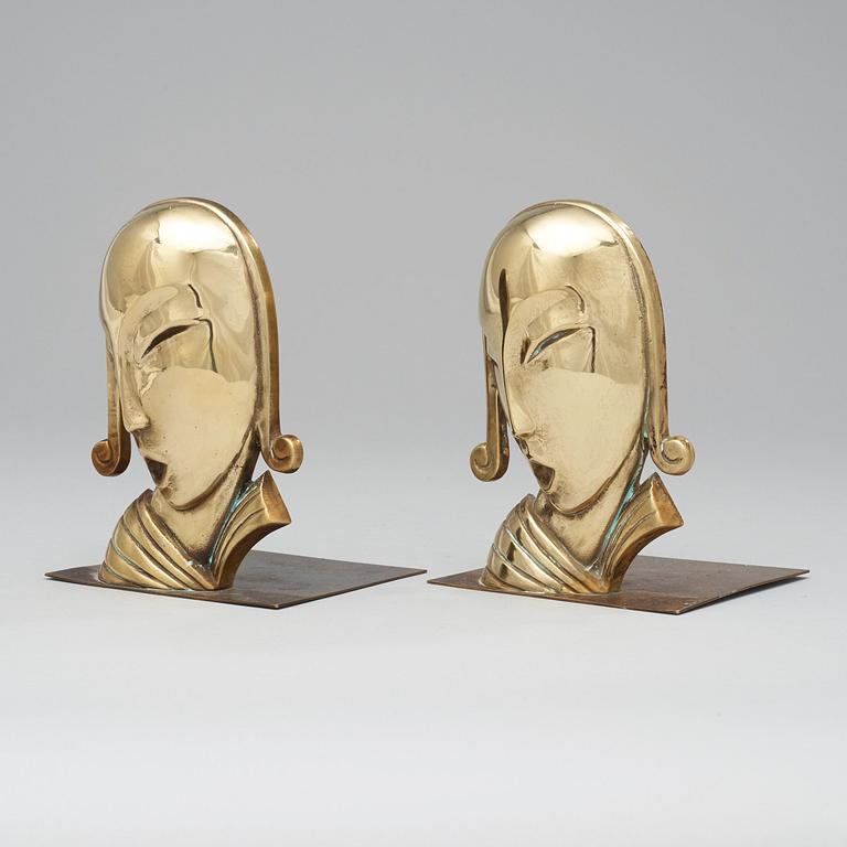 A pair of Carl-Einar Borgström art déco bronze bookends by Ystad Metall, Sweden,