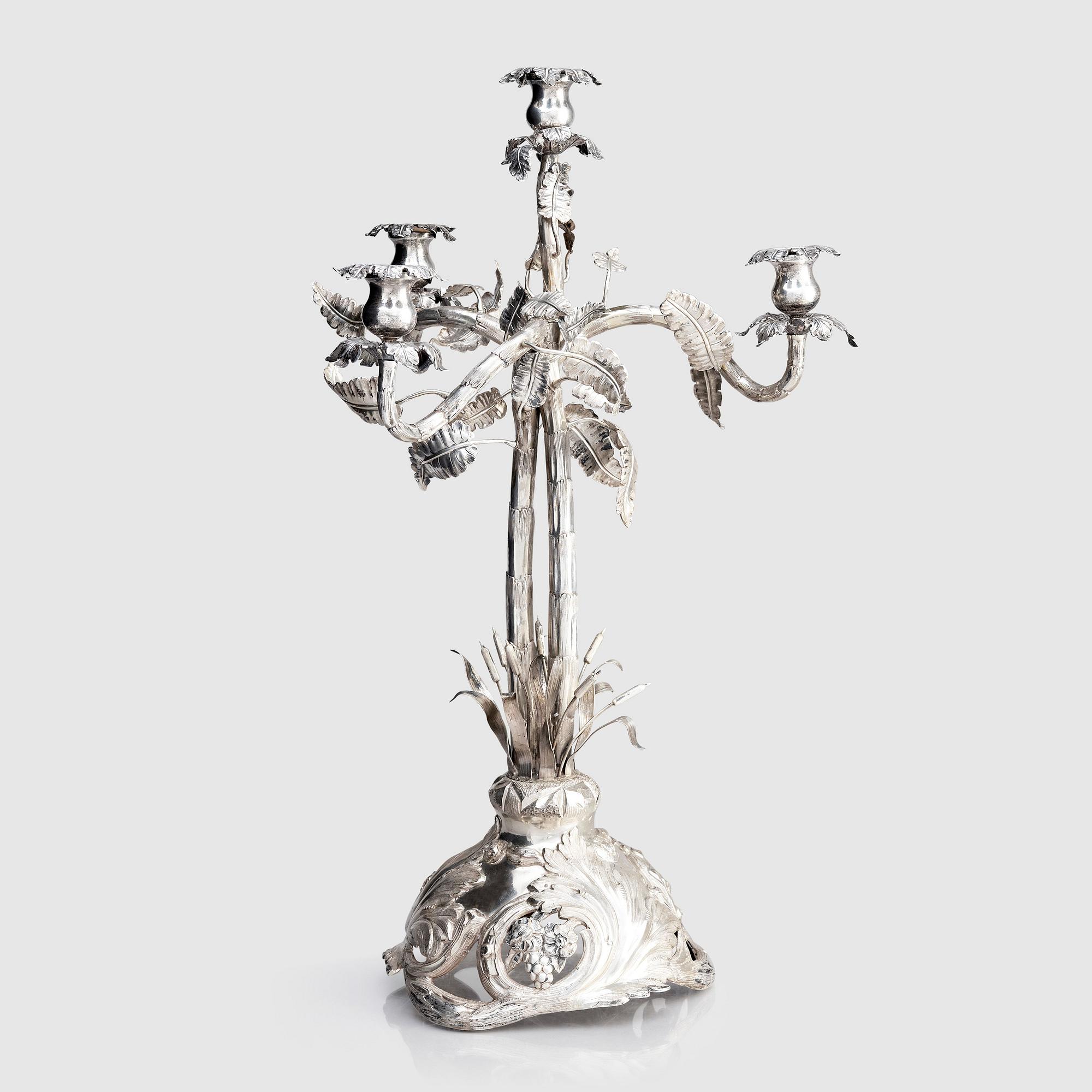 A Swedish 19th century silver candelabra, mark of Pehr Fredrik Palmgren, Stockholm 1862.