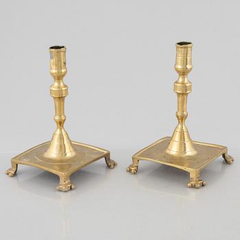 Candle holders, a pair, brass, 19th century.