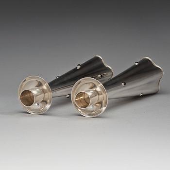 A pair of Vera Ferngren silver candlesticks, C.G Hallberg Stockholm 1959.