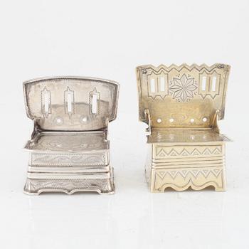 Two Russian Silver Salt Chairs, Moscow 1856-1878.