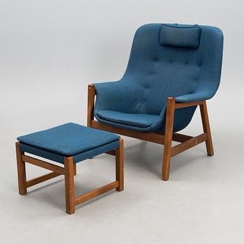 A1960s  'Caravelle' arm chair and ottoman for Puunveisto Oy - Träsnideri Ab, Finland.