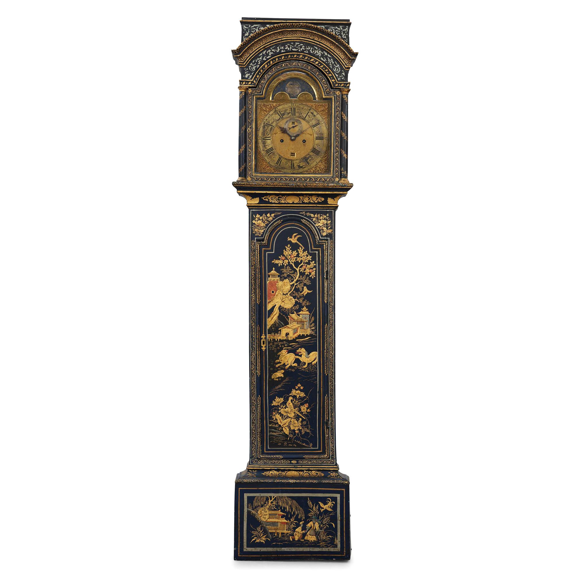 A George II blue-japanned longcase clock by William Barrow (watchmaker in London 1700-36).